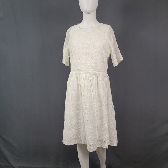 DownEast Dresses & Skirts - Downeast Eyelet Dress M White Cotton Fit & Flare Cottagecore